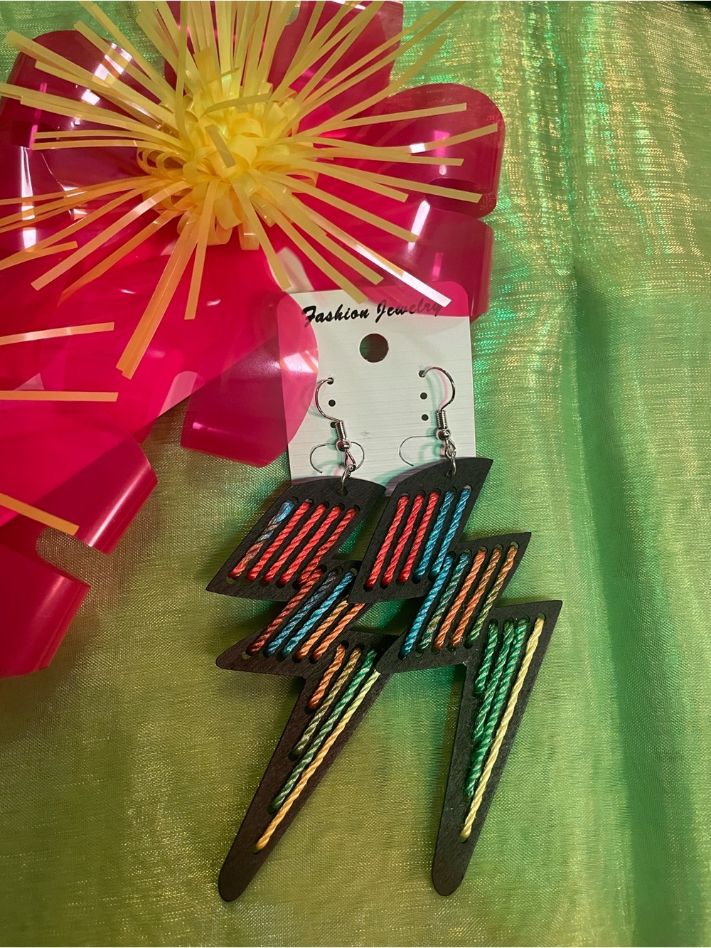 Colorful Lightning Bolt Threaded Earrings